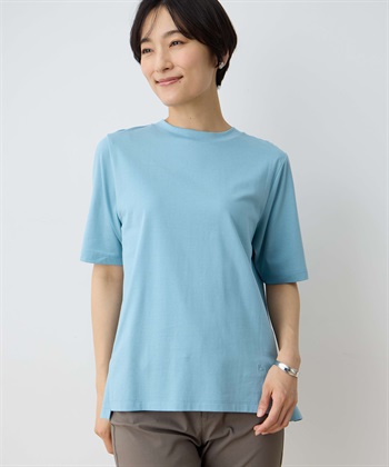 【ひやさら】【UVカット】モックネックTシャツ(サックス-M)