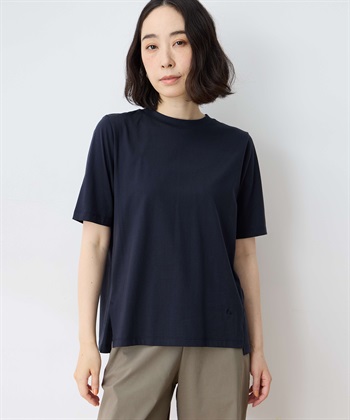 【ひやさら】【UVカット】モックネックTシャツ(ネイビー-M)