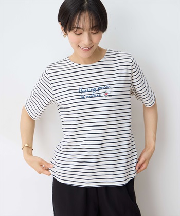 【ひやさら】【UVカット】chiyoコイ君ボーダーTシャツ(ホワイト-M)