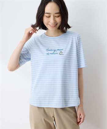 【ひやさら】【UVカット】chiyoコイ君ボーダーTシャツ(サックス-M)