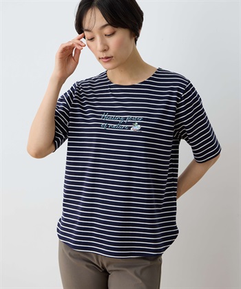 【ひやさら】【UVカット】chiyoコイ君ボーダーTシャツ(ネイビー-M)