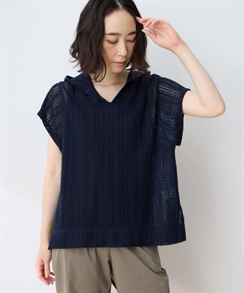 ラッセルレースフーディープルオーバー(ネイビー-M)