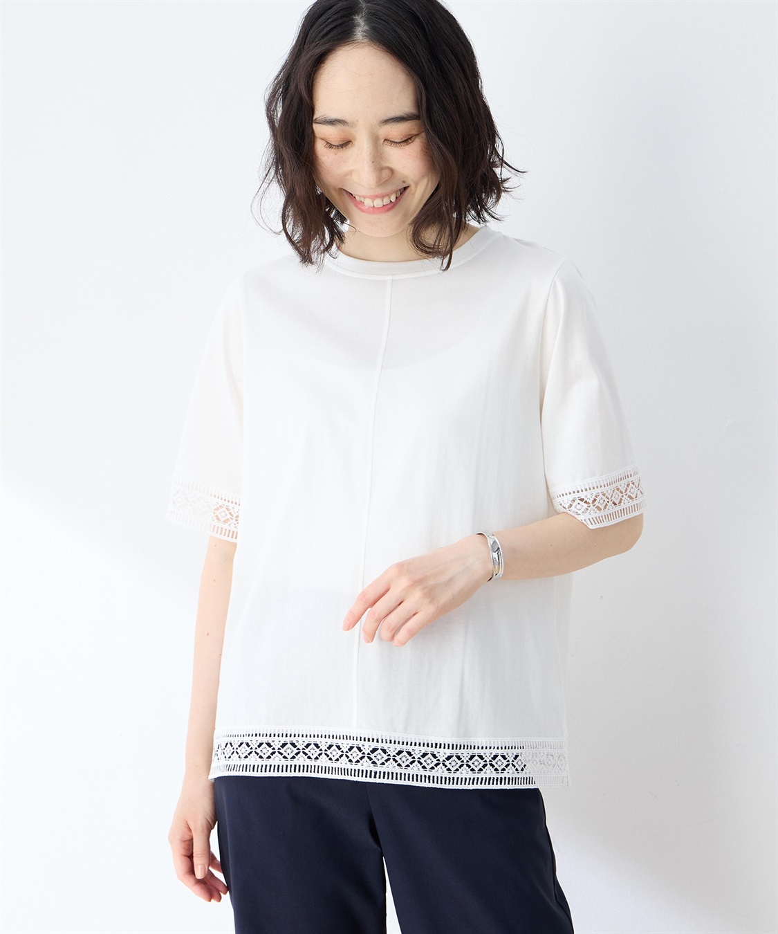 DECOY 【冷感】【UVカット】ひやさらコットンプレミアムレースＴシャツ_variation_1