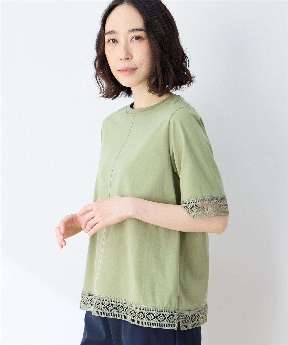 DECOY 【冷感】【UVカット】ひやさらコットンプレミアムレースＴシャツ_variation_2
