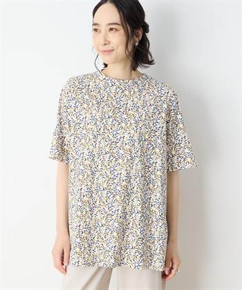 【冷感】【UVカット】ひやさらコットンプレミアム袖ギャザーチュニックTシャツ(ブルー-M)