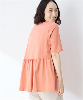 【冷感】【UVカット】ひやさらコットンプレミアムペプラムプルオーバー(オレンジ-M)