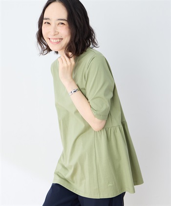 【冷感】【UVカット】ひやさらコットンプレミアムペプラムプルオーバー(カーキ-M)