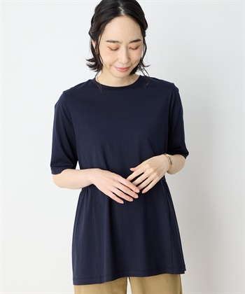 【冷感】【UVカット】ひやさらコットンプレミアムペプラムプルオーバー(ネイビー-M)