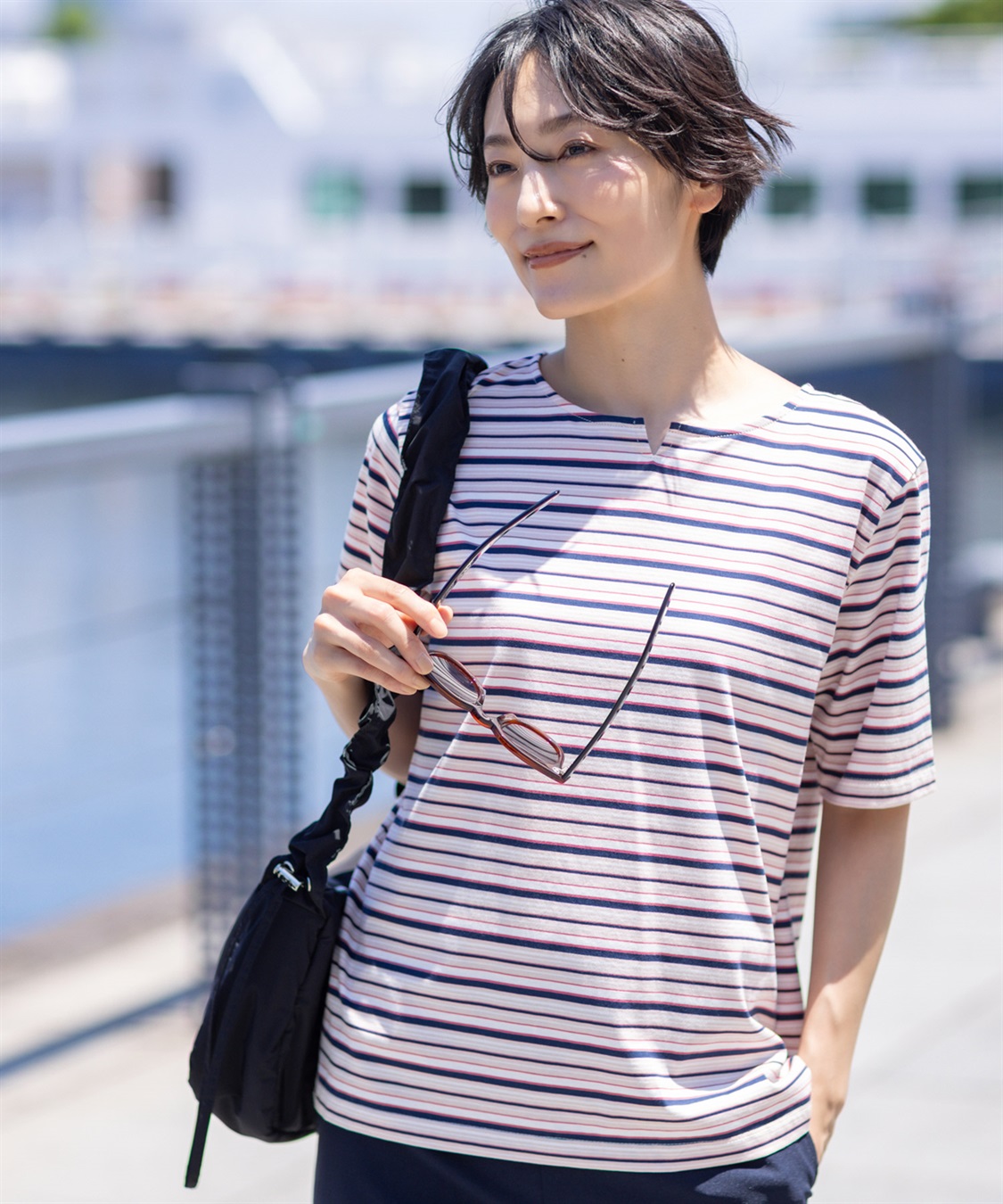 DECOY 【冷感】【UVカット】ひやさらコットンプレミアムマルチボーダーＴシャツ_main