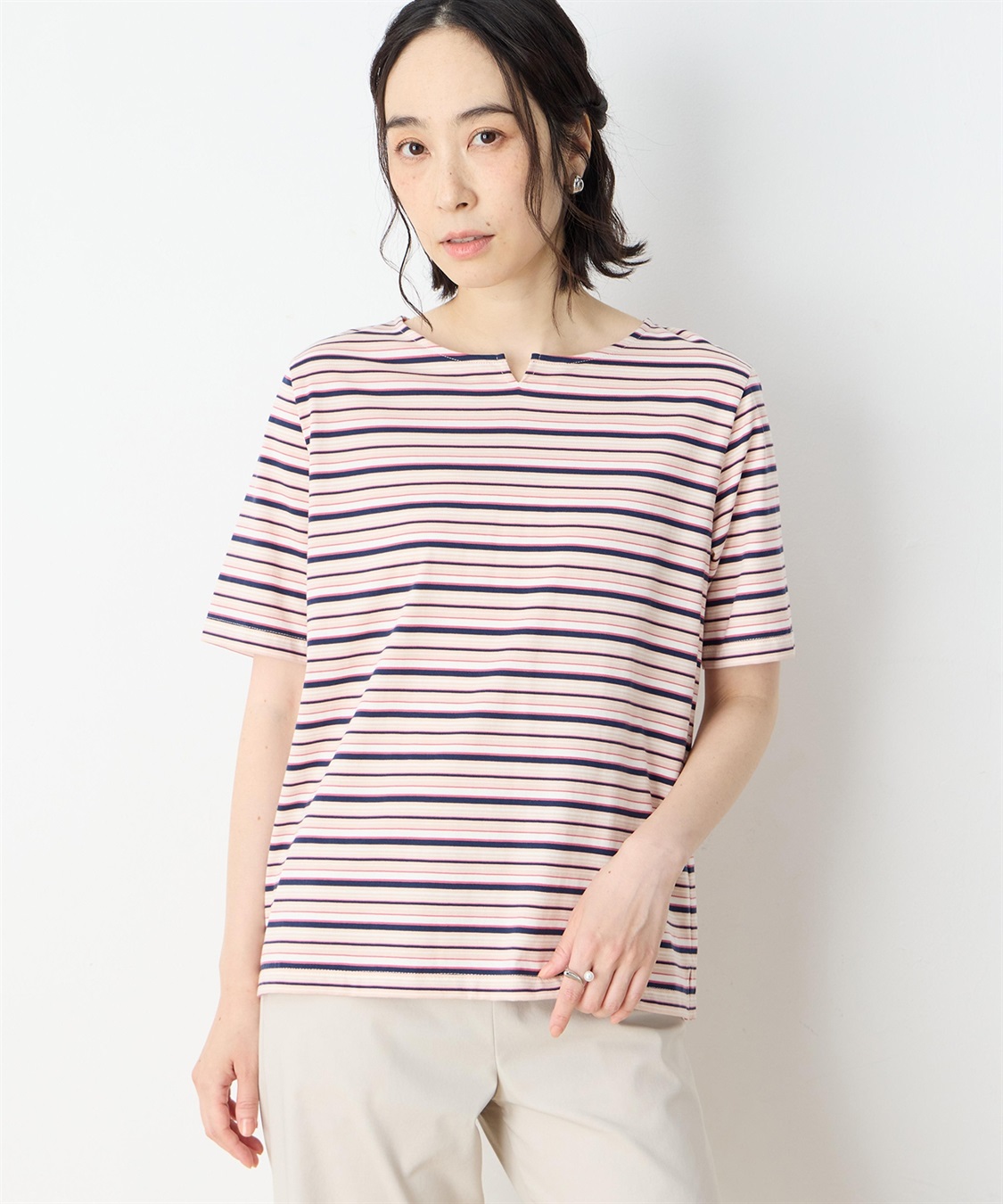 DECOY 【冷感】【UVカット】ひやさらコットンプレミアムマルチボーダーＴシャツ_variation_1