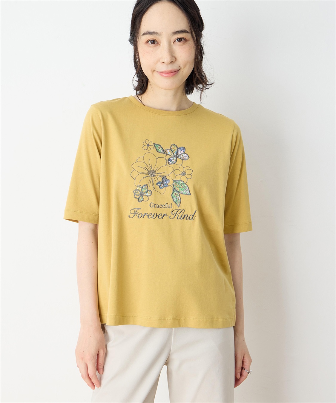 DECOY 【冷感】【UVカット】ひやさらコットン　プリント＆刺繍Tシャツ_main