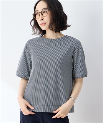 トリコットストライププルオーバー(ネイビー-M)