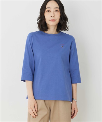 刺しゅう七分袖プルオーバー(ブルー-M)