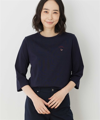 刺しゅう七分袖プルオーバー(ネイビー-M)