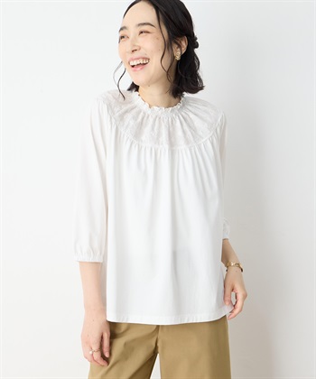 シャーリング襟ドッキングプルオーバー(ホワイト-M)