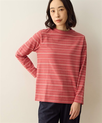 ジャガードボーダーハイネックプルオーバー(レッド-S)