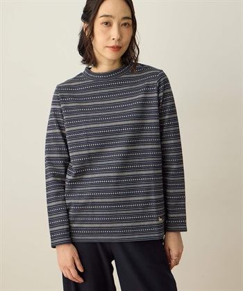ジャガードボーダーハイネックプルオーバー(ネイビー-S)