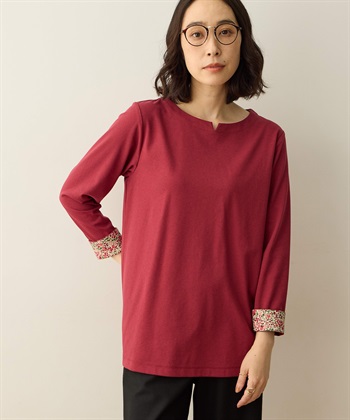 リバティプリントチュニックプルオーバー(レッド-M)