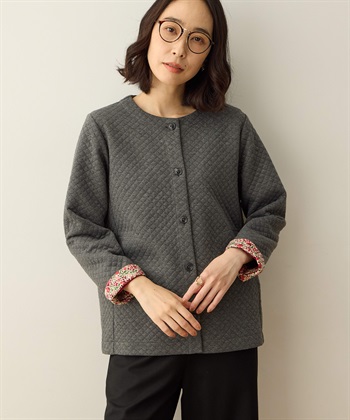 リバティプリントキルトカーディガン(チャコールグレー-M)