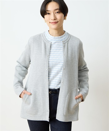 ダブルフェイスカーディガン(グレー-M)