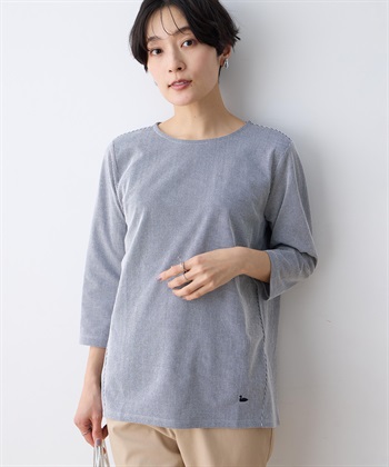 ストライプジャガードプルオーバー(ネイビー-S)