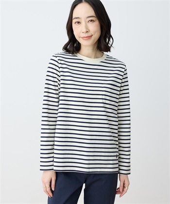 【chiyoさんコラボ】ロンドンマーチボーダープルオーバー【オーガニックコットンブレンド】(ネイビー-M)