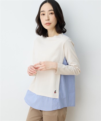 【chiyoさんコラボ】ロンドンマーチストライプドッキングプルオーバー【オーガニックコットンブレンド】(アイボリー-M)