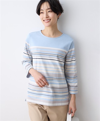 パネルボーダーＴシャツ【オーガニックコットンブレンド】(サックス-M)