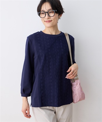 刺しゅうレースドッキングプルオーバー(ネイビー-M)