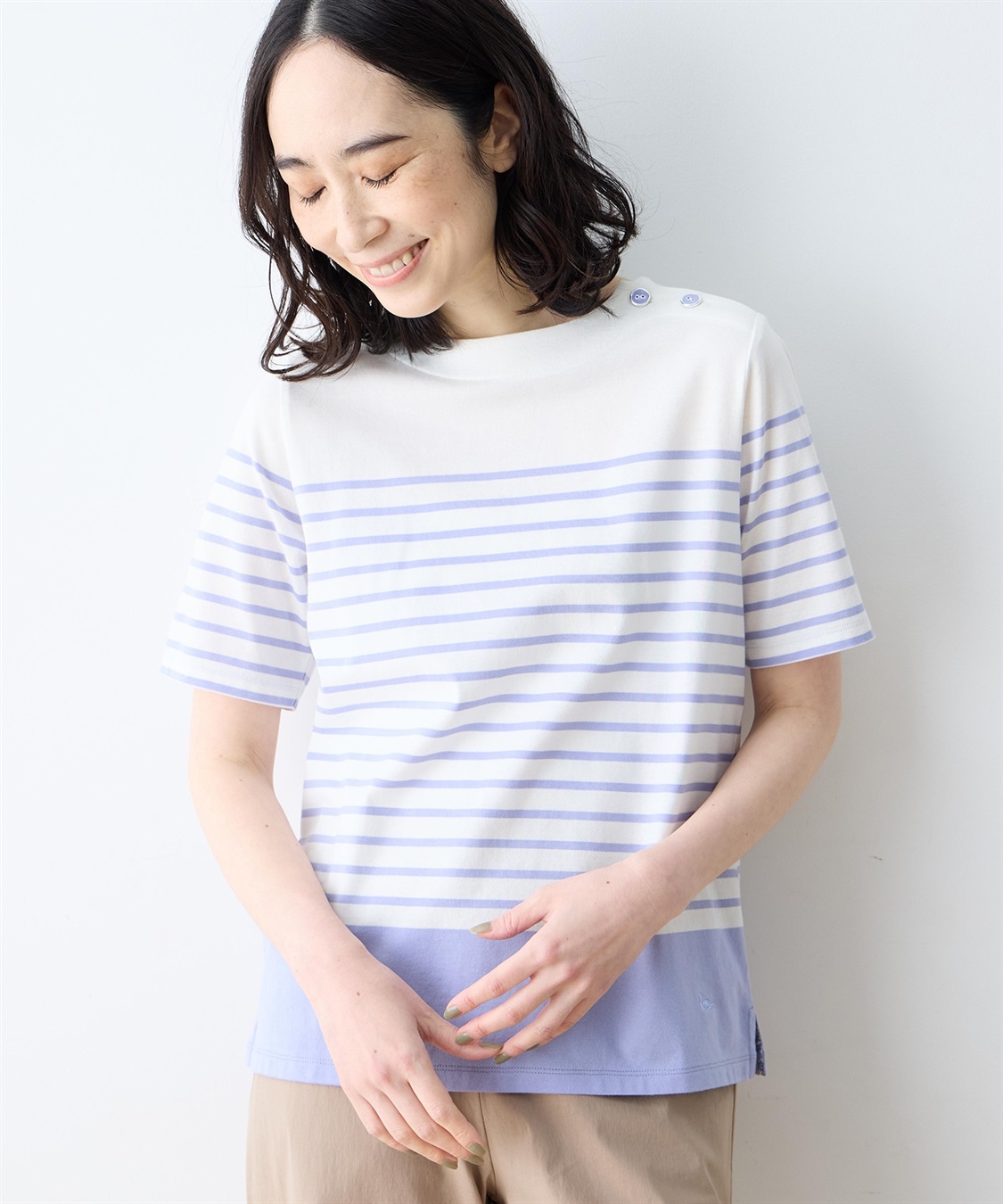 DECOY 【Liberty】リバティプリントパネルボーダープルオーバー【UVカット・接触冷感】【オーガニックコットン】_variation_1