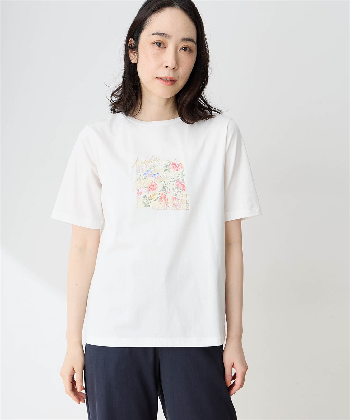DECOY 【ひやさらコットン】フラワープリントTシャツ【綿100％・接触冷感・UVカット】_variation_1