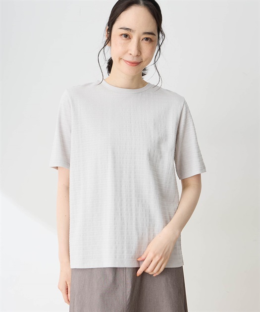 【ひやさらコットン】ジャガードチュニックTシャツ【綿100％・接触冷感・UVカット】