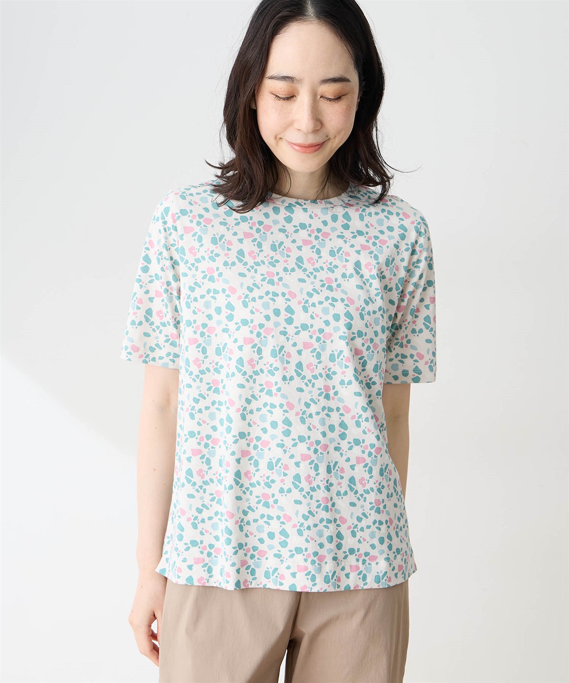 DECOY 【in Bloomコラボ】ひやさら総柄Tシャツ【冷感】【UVカット】【ひやさや・UVカット・オーガニックコットン】_main