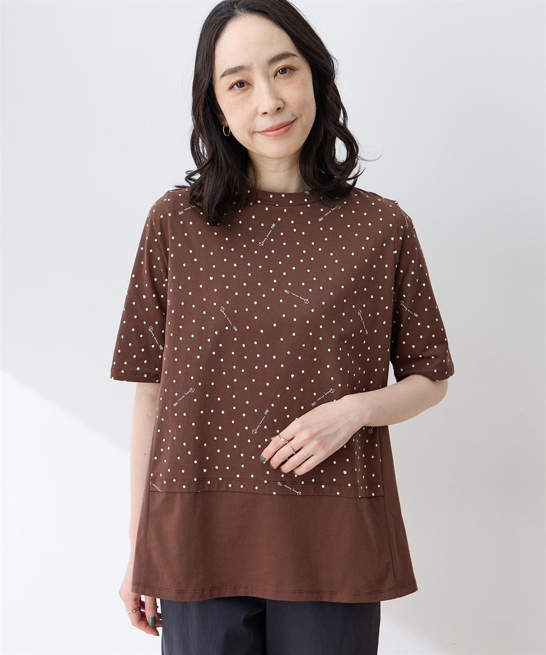 DECOY 【ひやさらコットン】ドットプリント5分袖Tシャツ【綿100％・接触冷感・UVカット】_variation_1