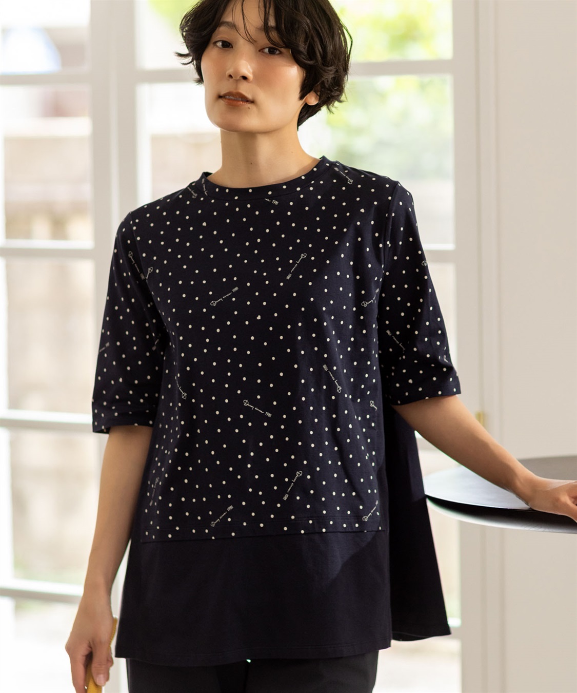 DECOY 【ひやさらコットン】ドットプリント5分袖Tシャツ【綿100％・接触冷感・UVカット】_variation_2