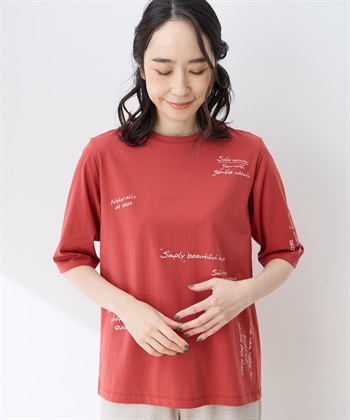 DECOY 【ひやさらコットン】メッセージプリントバックタック6分袖Tシャツ【綿100％・接触冷感・UVカット】_variationthumb_1