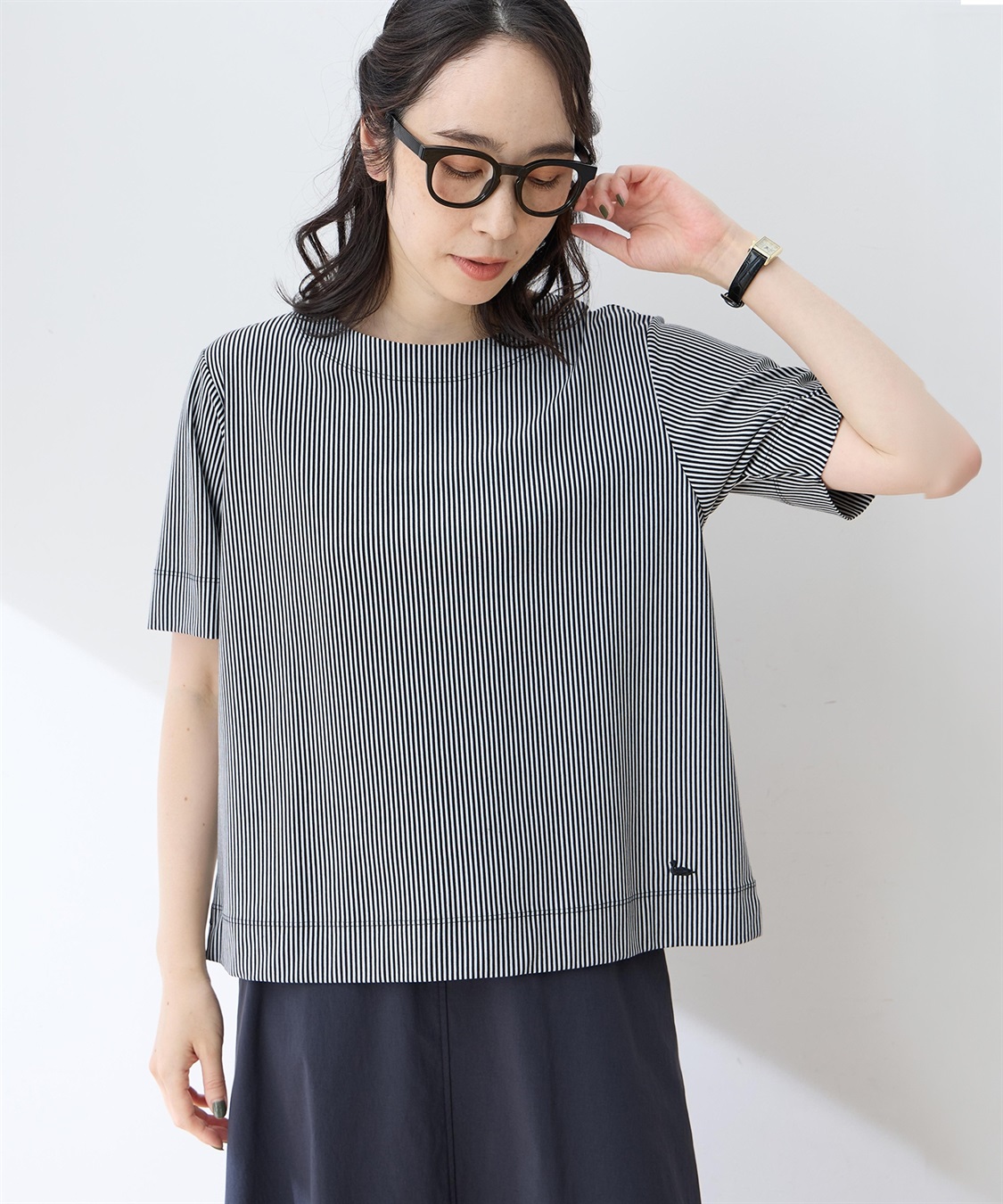 DECOY トリコットストライプ5分袖Tシャツ【接触冷感・UVカット】_main