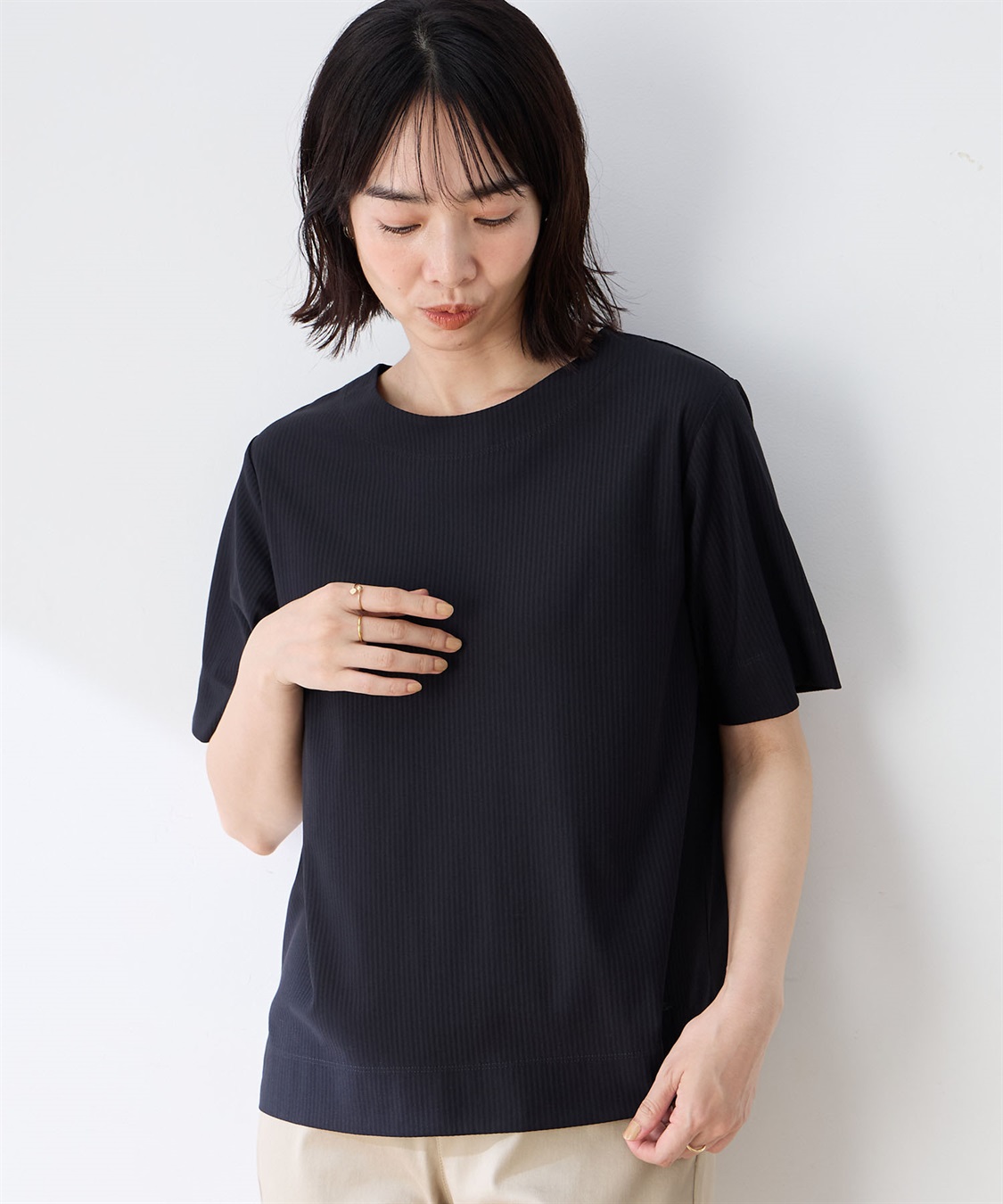 DECOY トリコットストライプ5分袖Tシャツ【接触冷感・UVカット】_variation_1