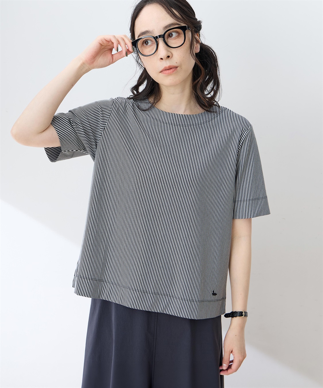 DECOY トリコットストライプ5分袖Tシャツ【接触冷感・UVカット】_variation_2