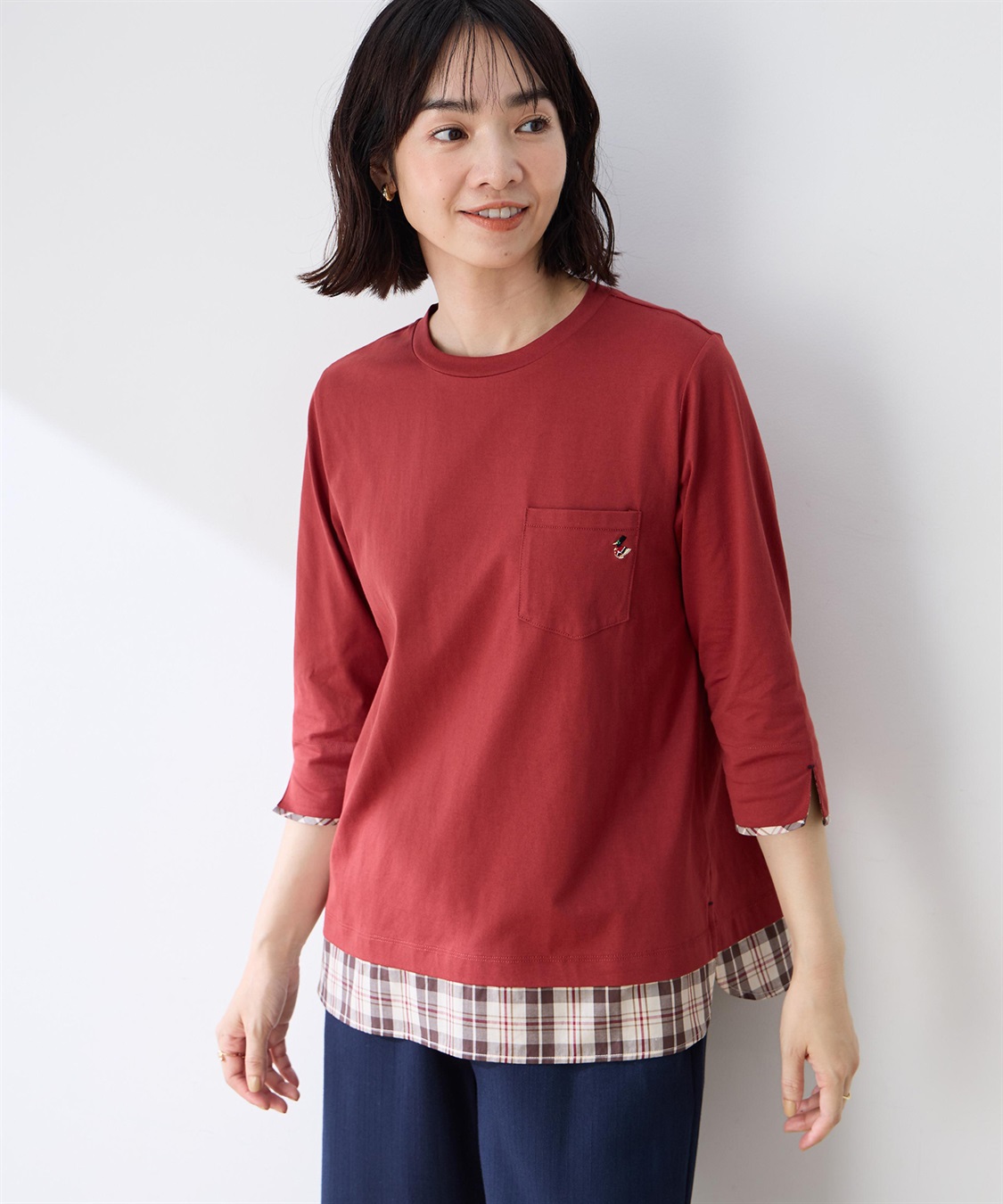 DECOY 【chiyoさんコラボ】ロンドンマーチチェックドッキング7分袖プルオーバー【オーガニックコットンブレンド】_variation_1