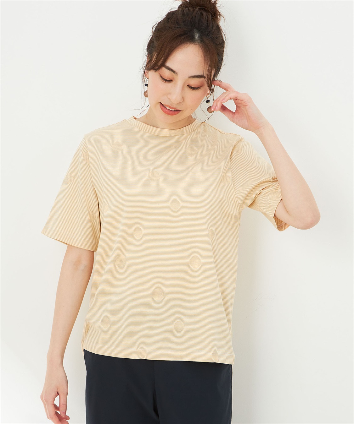 45R 45rpm オーガニックコットン ハイネックTシャツ カットソー　白 45R 45rpm オーガニックコットン ハイネックTシャツ カットソー 白
