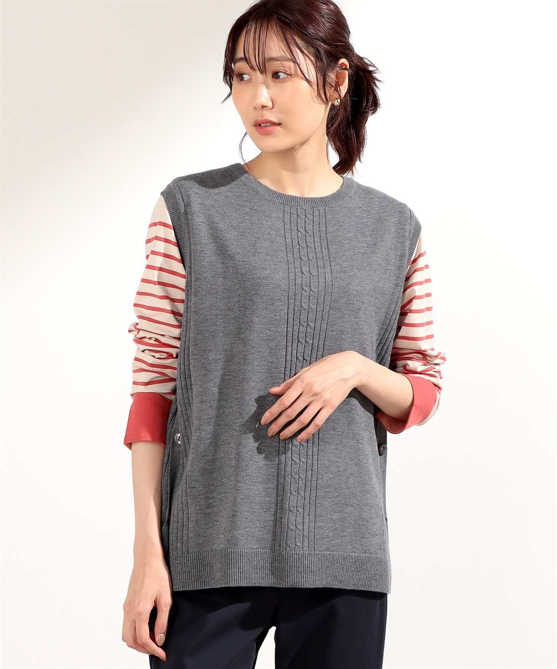 マークアンドロナCD5-CMBV サイドポケット深型ニットバイザー インターシャブロックチェックニット(ニット・セーター