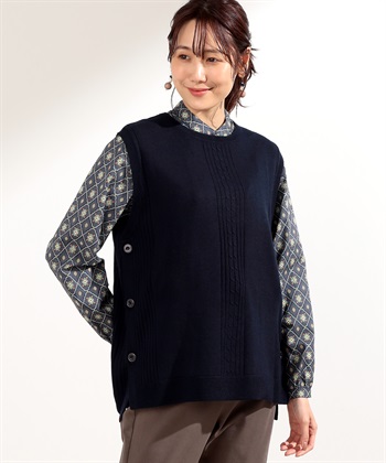 【未使用タグ付き】 カミヤ ディストレストボーダーニットベスト Mサイズ カシミヤニット ワイドリブ ベスト 通販 - ディノス