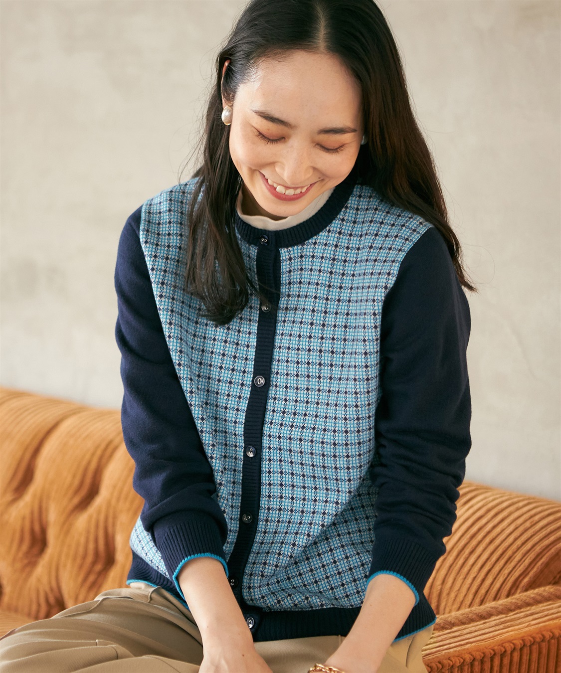 DECOY チェックジャガード配色カーディガン_main