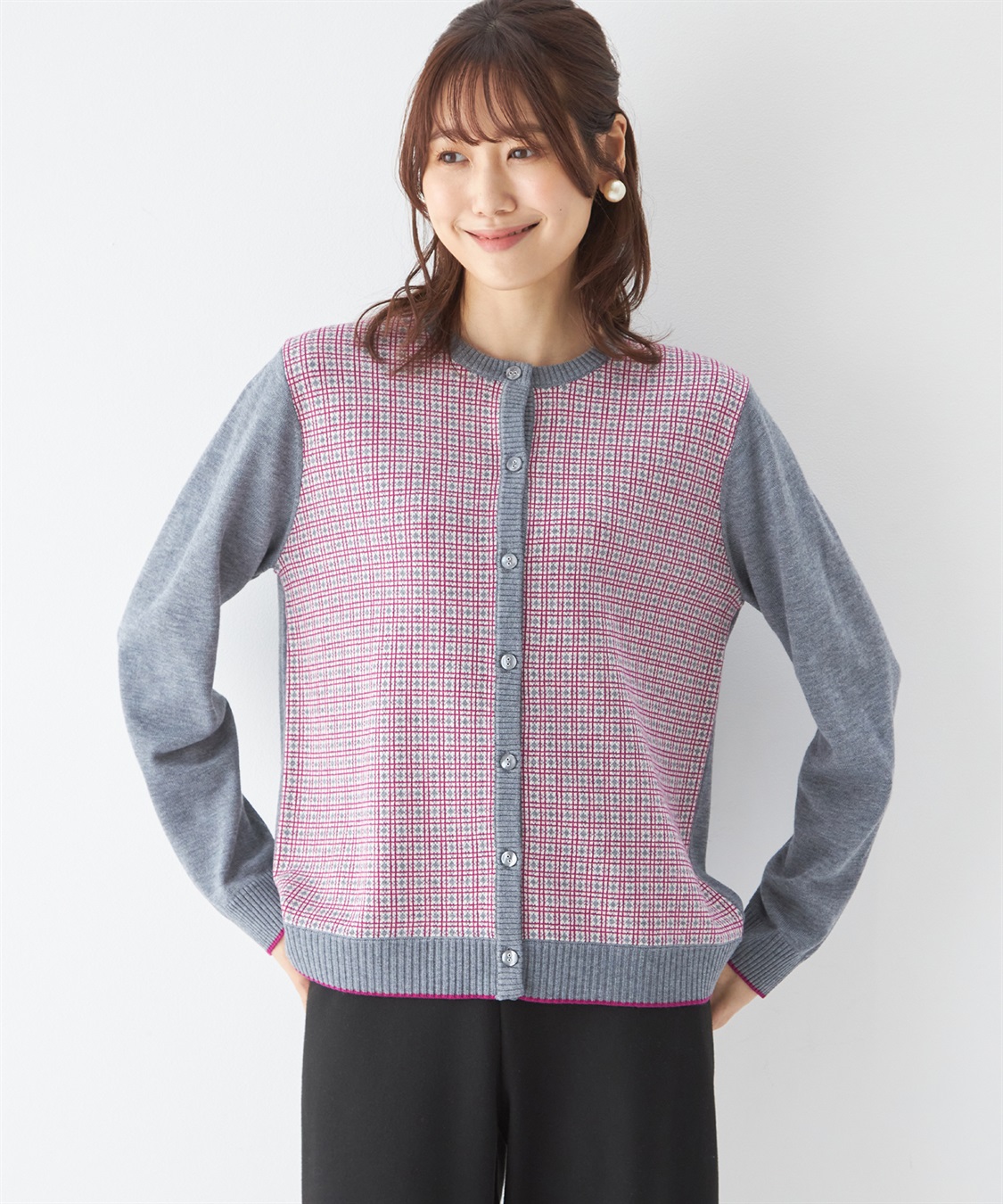 DECOY チェックジャガード配色カーディガン_variation_1