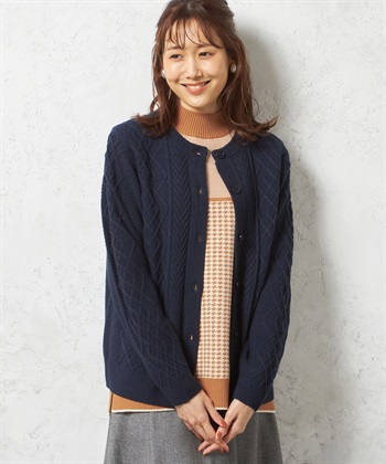 ネイビー ケーブルニット カーディガン 長袖 ケーブルニットカーディガン DECOY｜クロスプラス公式通販サイト