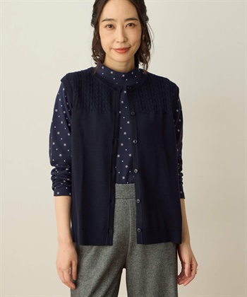 前開きニットベスト(ネイビー-M)