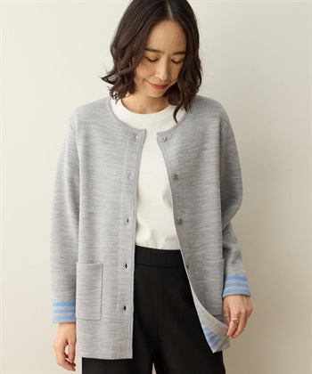 ダブルフェイスカーディガン【洗える】【抗ピル】(グレー-M)