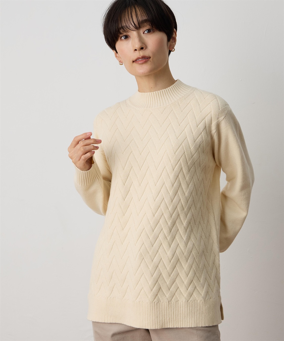 DECOY ヘリンボーンニットプルオーバー【ハンドウォッシャブル】_variation_1