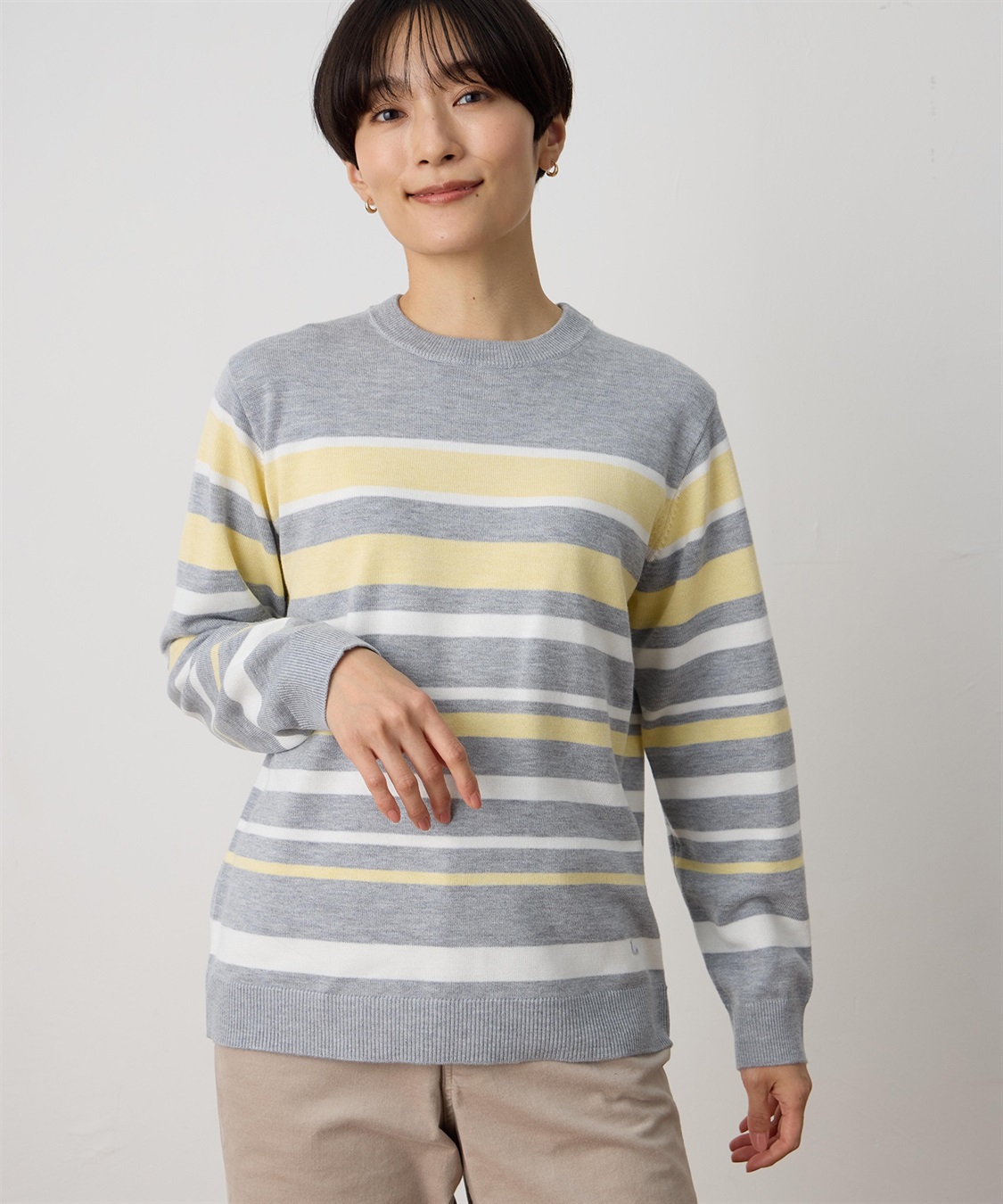 DECOY パネルボーダーニットプルオーバー【ハンドウォッシャブル】_variation_1